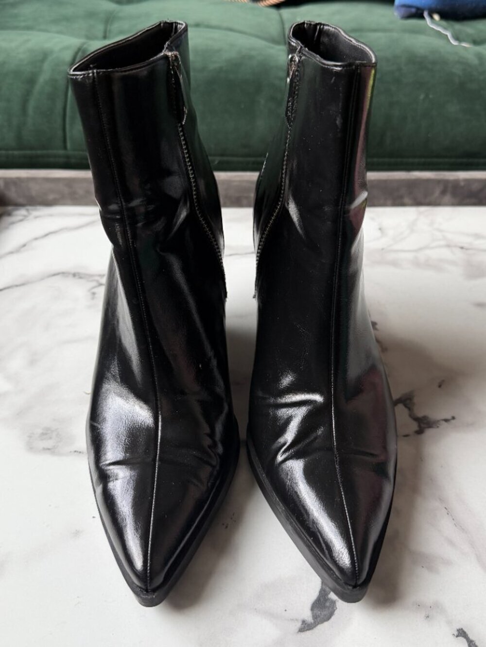 ZARA Black Leather Western Pointed Toe Edgy Ankle Booties Size 41 - Picture 5 of 9